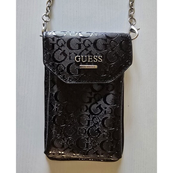 Guess Small Black Crossbody Phone Purse With Card Holder Silver Hardware - Picture 1 of 5
